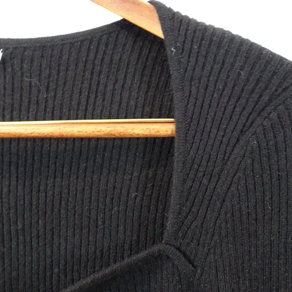 Reformation Cashmere Sweetheart Neck Long Sleeve Sweater Black Size XL Ribbed - Picture 5 of 8